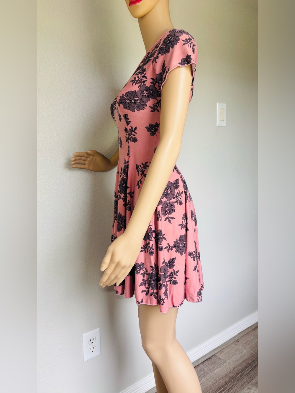 Banana Lemon Pink Floral V-Neck Fit & Flare Mini Dress - Picture 12 of 12